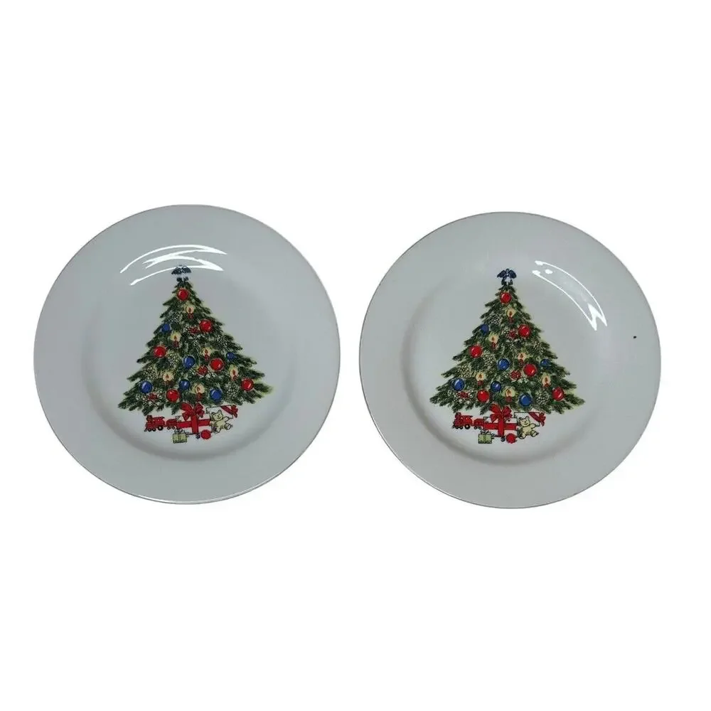 Vintage Christmas Tree Snack Dessert Plates Set of 2‎ Sea Gull Fine China 7